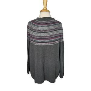 J.JILL Gray Purple White Fair Isle Cotton Blend Sweater Size Large Knit Pullover